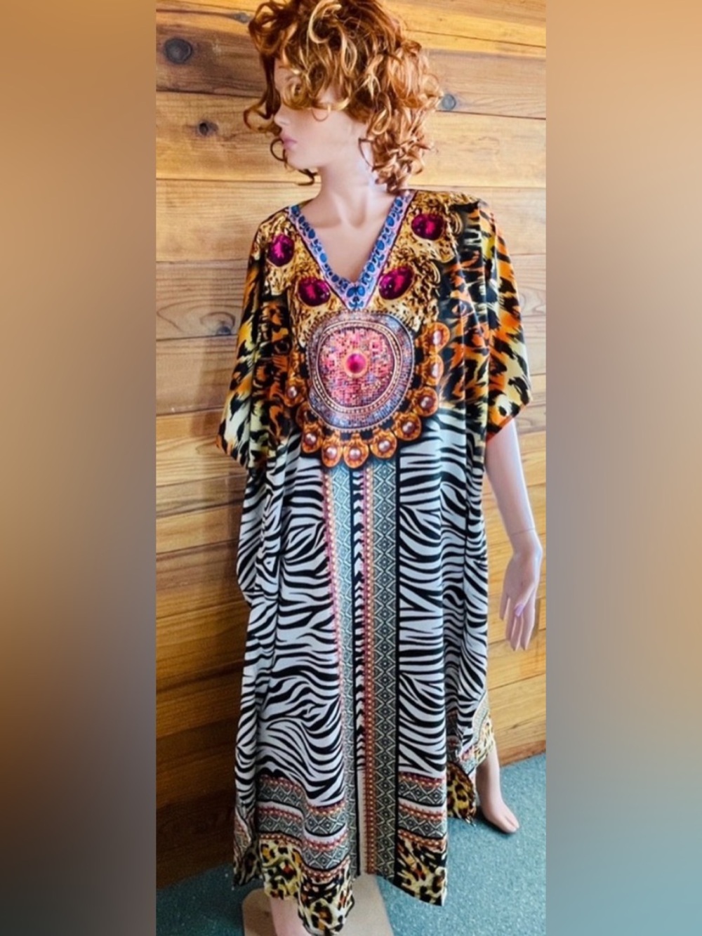 SHORE DRIVE NWT Leopard ZEBRA PEARLS Print CAFTAN O/S